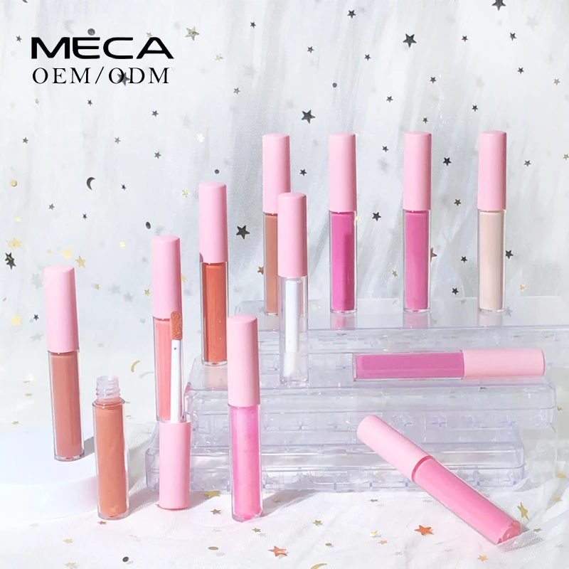 custom logo high quality mini glossy nude clear shimmer vegan lip gloss pigment organic glitter lip gloss