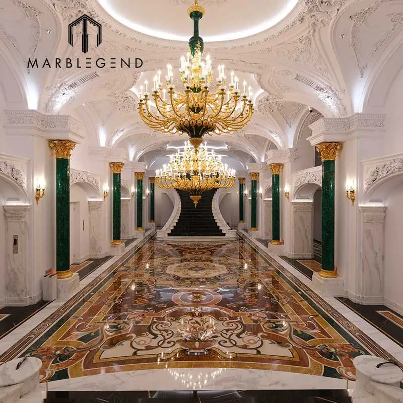 High-End Villa Marble floor Design custom Luxury mansion waterjet marble medallion royal palace marble floor inlay for Living ro