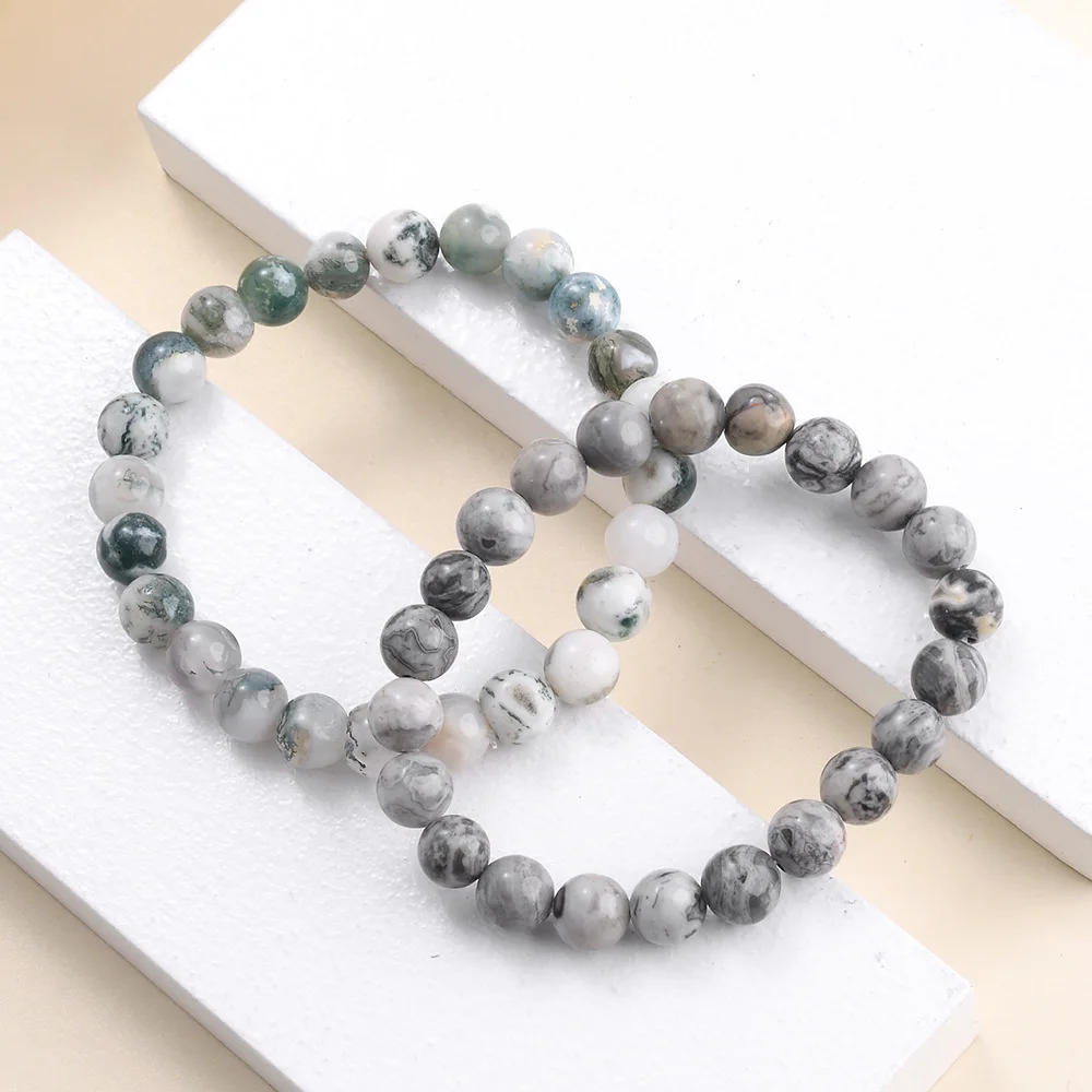 New 8mm Natural Round Malachite Stone Agate Beads Collection Semi-Precious Gemstone Beaded Stretch Bracelet