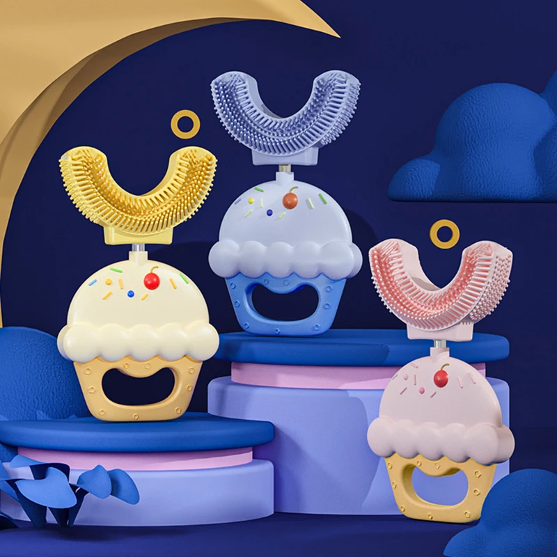 High Quality Food Grade Silicone Tooth Brush Head 360 Degree Cleaning Kids Baby U Shaped Toothbrush