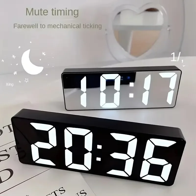 Digital Alarm Clock LED Alarm Clock Electronic Digital Clock Voice Control Dual Silent 12/24H Dual Alarm Temperature Silent Home