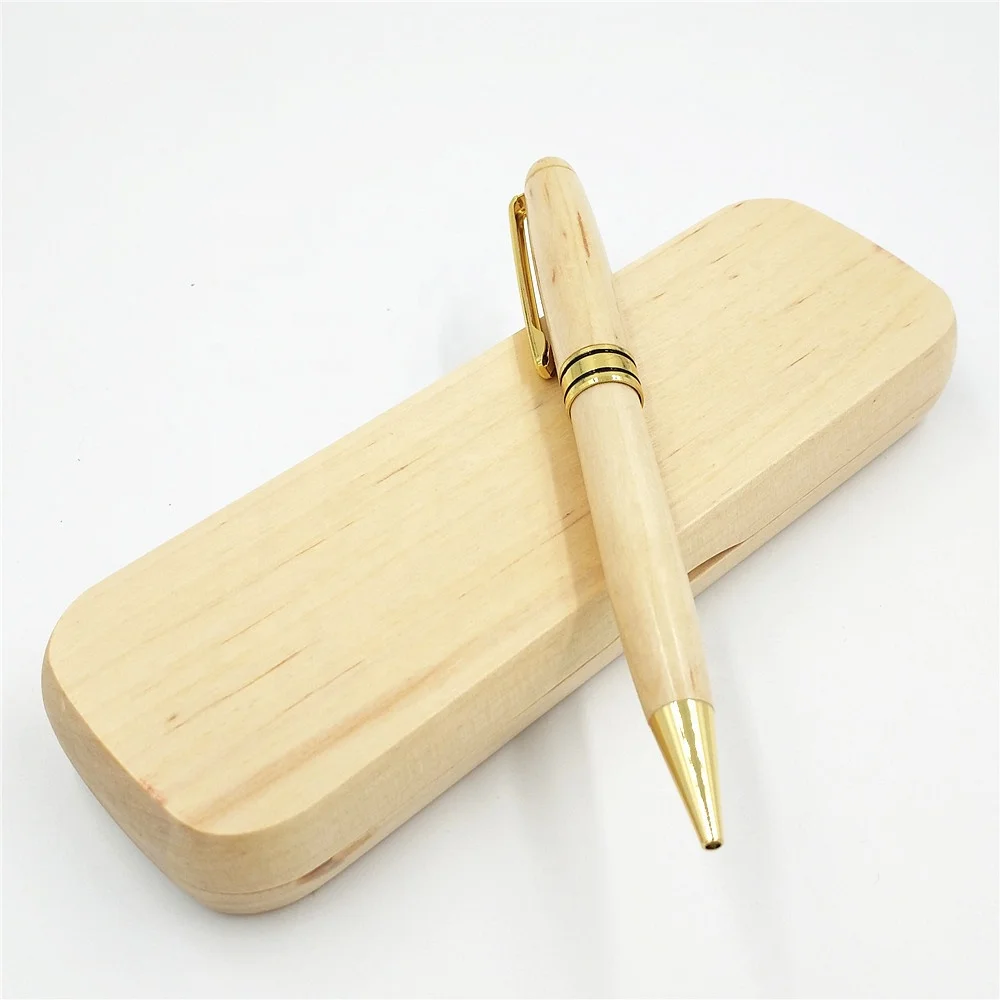High Quality Luxury Custom Logo Maple Wooden Ballpoint Pen With Wooden Pen Box Case