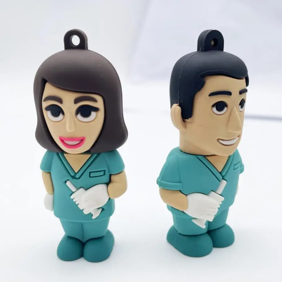 Hospital doctor-shaped USB flash drive memory stick with Custom PVC USB 8gb 16gb 32gb 64gb nurseusb pen drive doctor hot selling