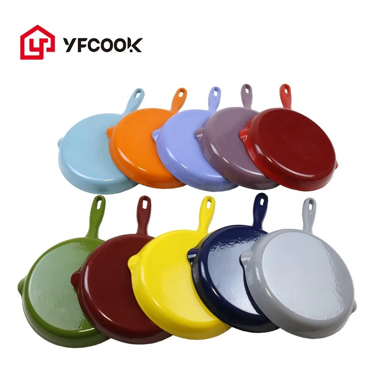 Wholesale 20/26CM Customized Enamel Cast Iron Skillet Non Stick Enamel Frying Pan for Home Kitchen Enamel Cookware
