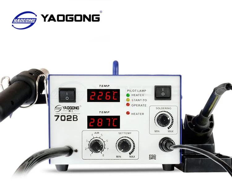 YAOGONG 702B Dual Digital Display SMD Rework Station 2 in 1 Soldering Welding Station With Hot Air Gun And Solder Iron