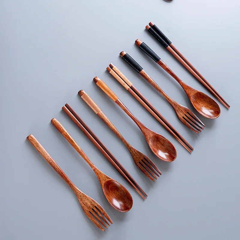 Japanese Style Portable Wooden Lunch Tableware Set Exquisite and Environmental Wood Spoon Chopsticks Cutlery Set