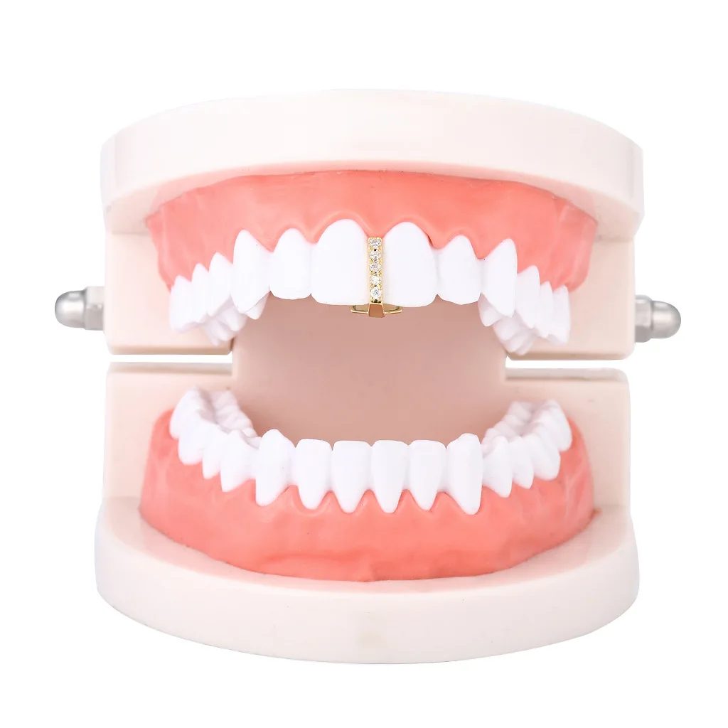 Wholesale Hip Hop Body Jewelry 14K 18K Gold Plated Single Cap Teeth Top DiamondTeeth Grillz For Men Rapper