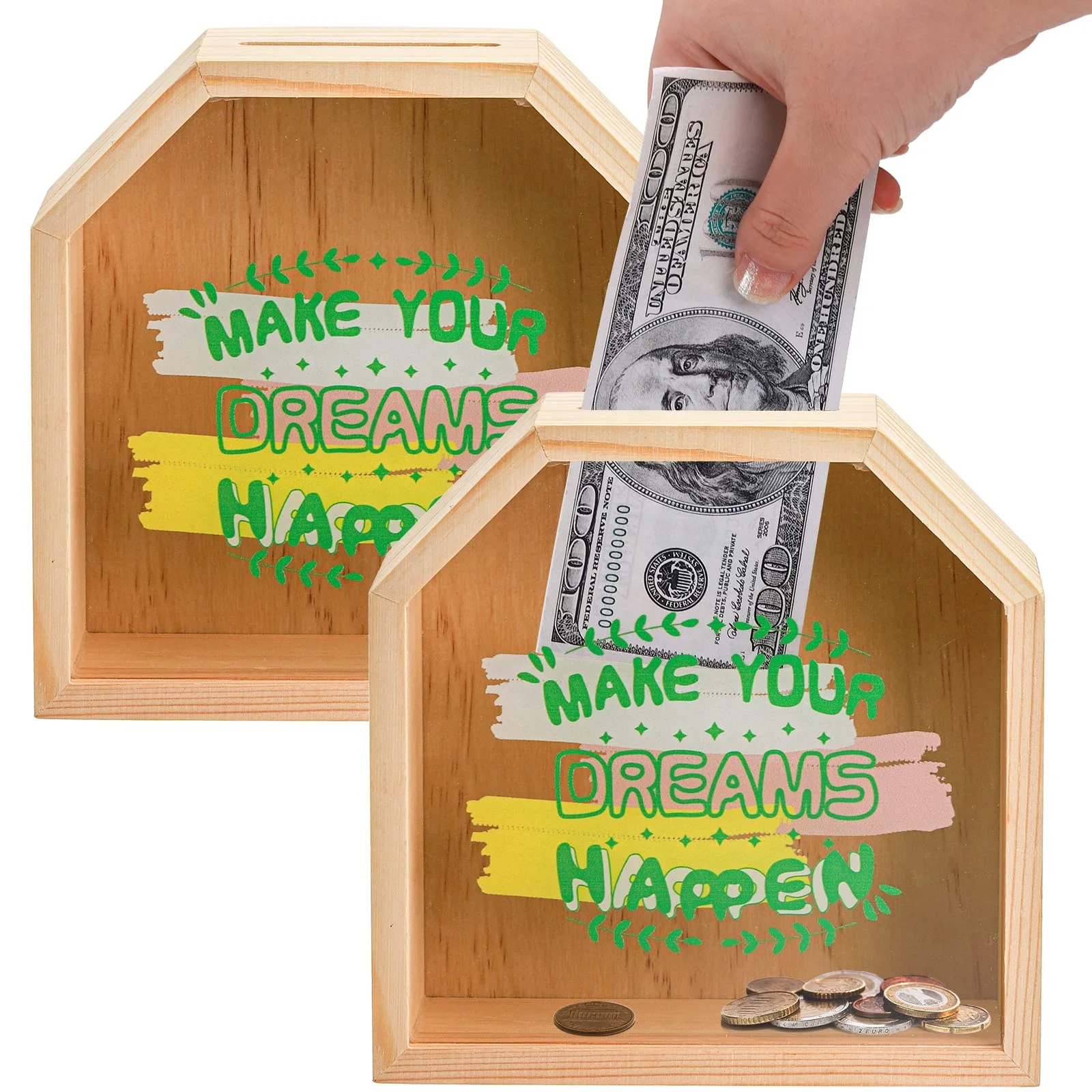 Custom wholesale hot selling creative decorative home saving box popular Wooden Piggy Bank