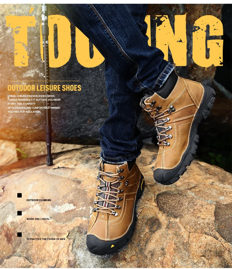 Custom LOGO Big Size Male Mountain Climbing Shoes Waterproof Anti-slip leather mountaineering boot