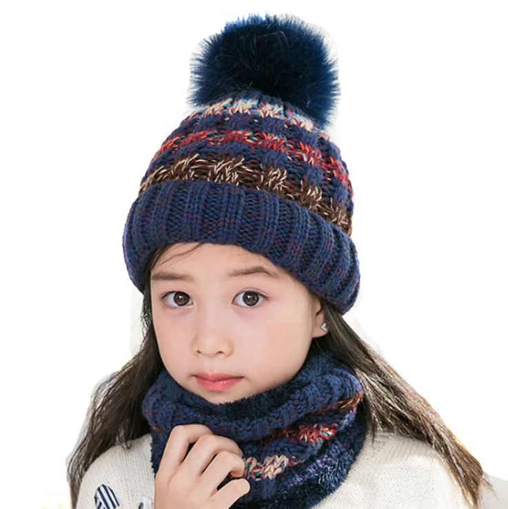 Оптовая продажа; Детские вязаные зимние закрывающие уши теплая шапка шарф; Комплекты зимней одежды для детей и шарф набор