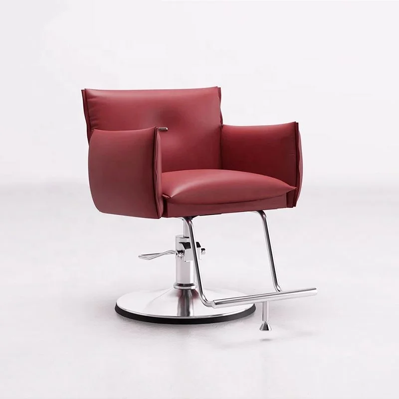 Modern Chairs Furniture Salon 360 Degrees Swivel Styling Metal and Red Leather Cushion Chair