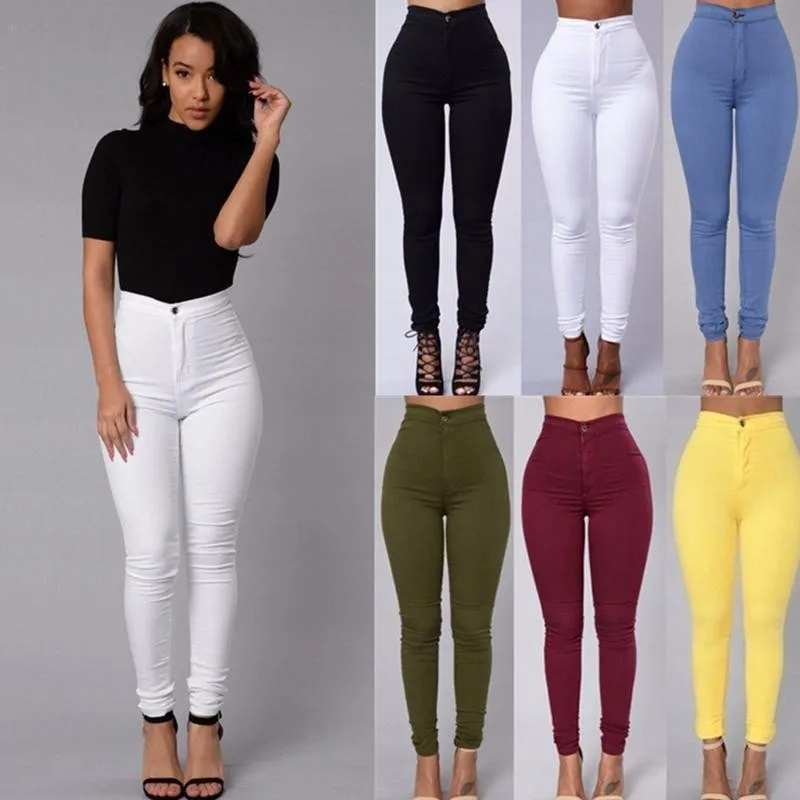 Wholesale Custom Women Stretch High Waist Candy Color Skinny Jeans Denim Pants Trousers Women Pencil Pants