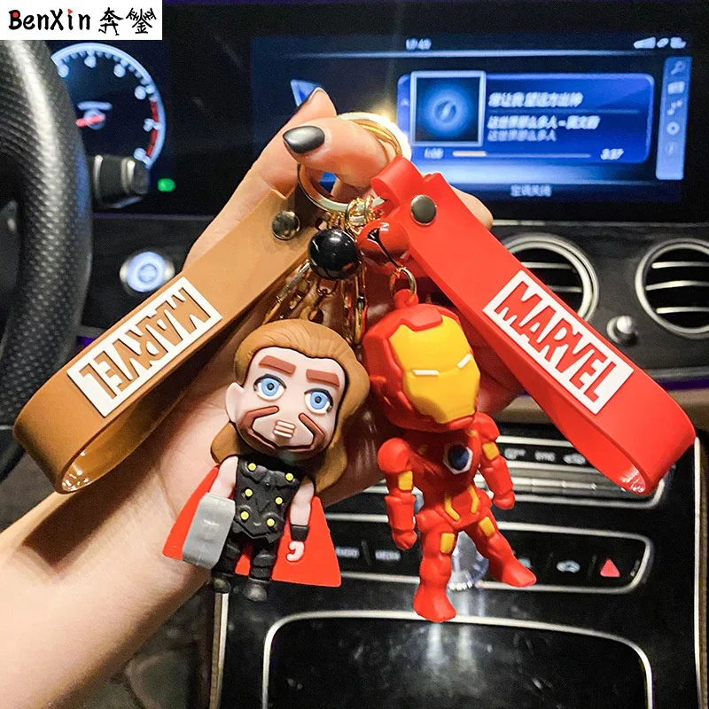 PVC Kids Super Power Captain America Avengers Toy Spider-man Key Ring Chain 3d Cartoon Spiderman Marvel Avenger Keychain