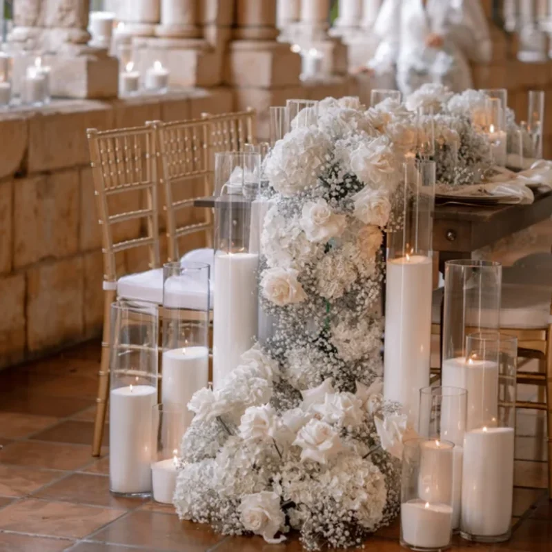 Plant Based Pearled Candle Granulated Powder Sand Wax with Wicks Unscented with Tall Glass Candle Holder Vase for Wedding Event