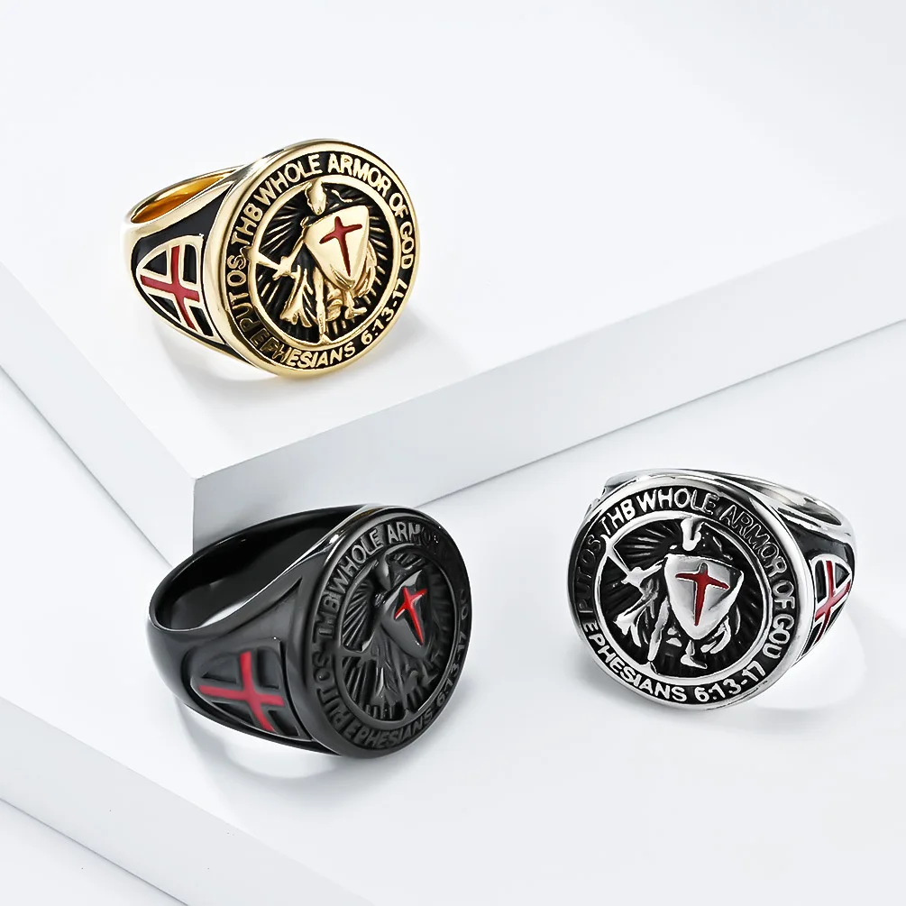 Fashion Retro Shield Cross Titanium Steel Ring Temple Knight Stainless Steel Fashion Personalized Wear Jewelry