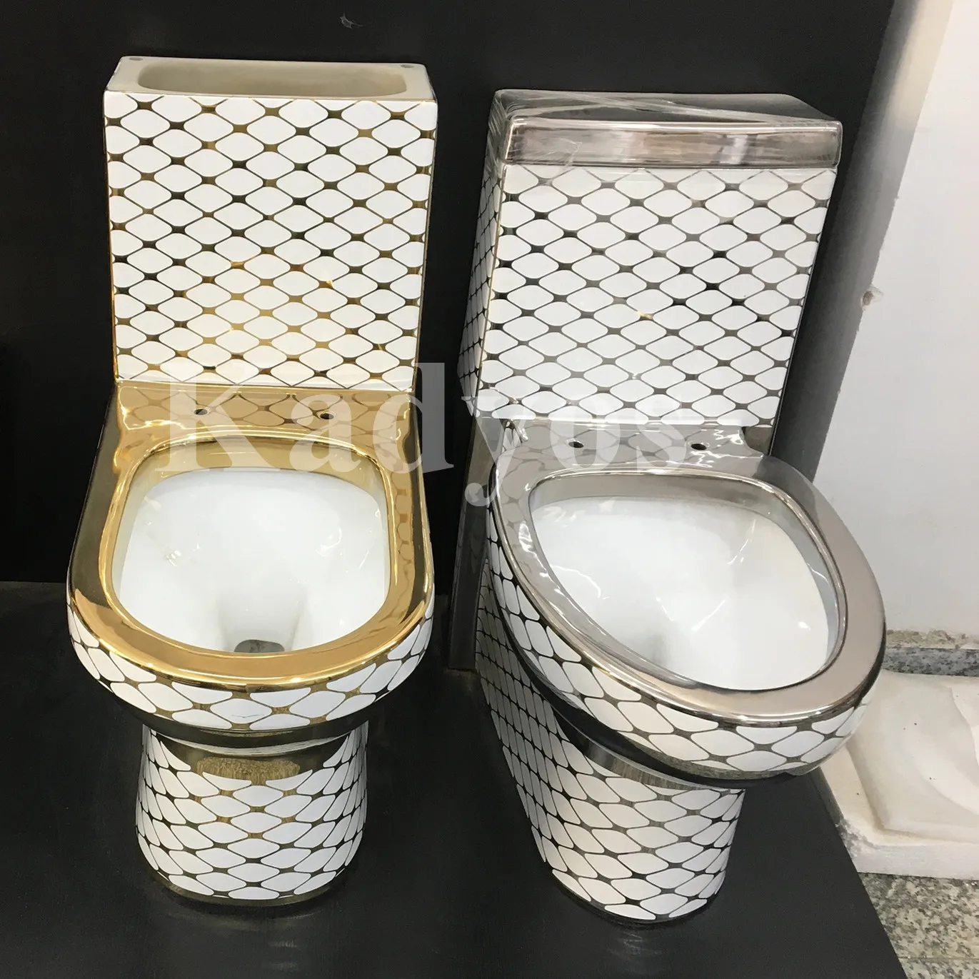 KD-03GPE Grace Hotel Bathroom Products Gold Plated Sanitary Ware Ceramic Toilet Molds Customized Color Check Design Water Closet