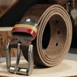 Cognac Brown  Mens Casual Jeans Belt 100% Italian Genuine Leather Belt For Men