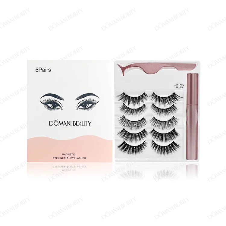 Оптовая продажа, 5 пар ресниц от частного бренда, натуральные 3d норковые Накладные ресницы с магнитной жидкой подводкой для глаз, набор ресниц