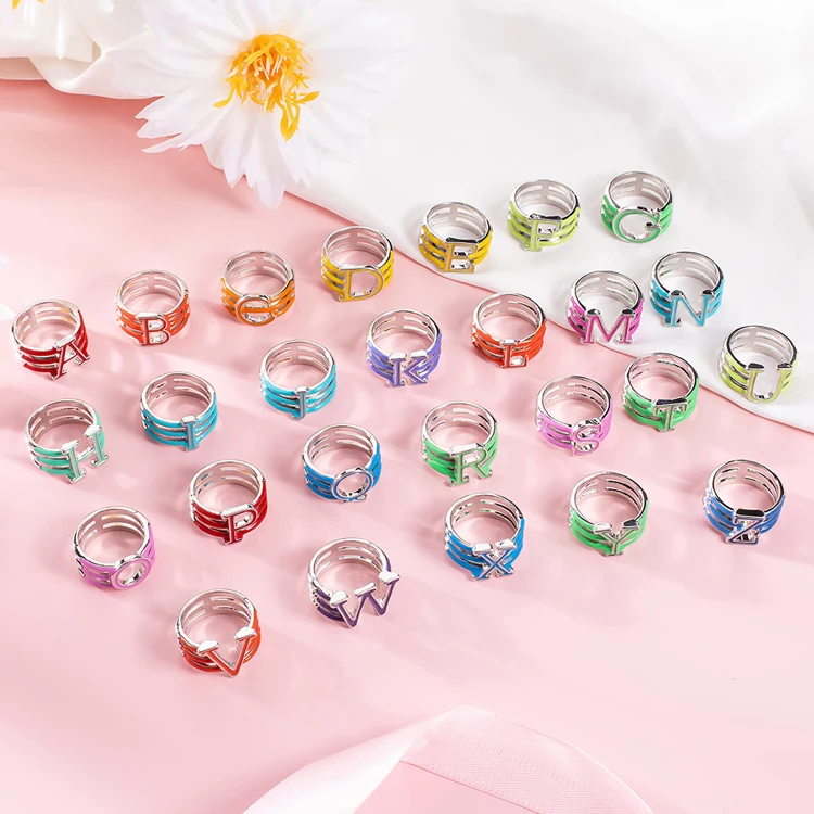 Personalized multi-layer circle ring hip hop punk multicolor enamel English letter ring for women