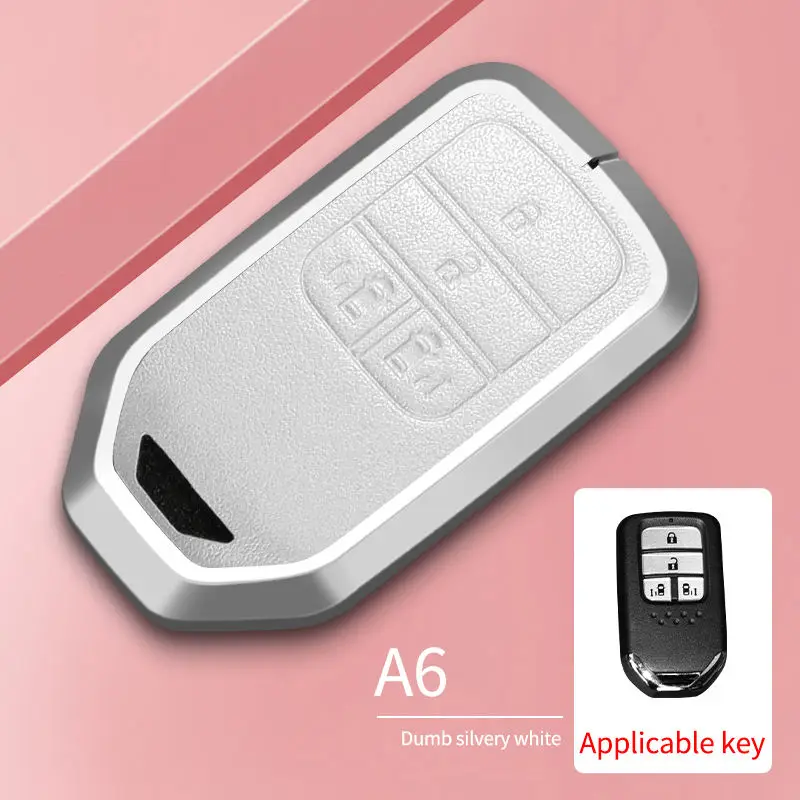 A6 for Honda Key Fob Cover Accord Civic Pilot Odyssey CRV Fit Accessories Smart Remote Car Key Case Metal Silver