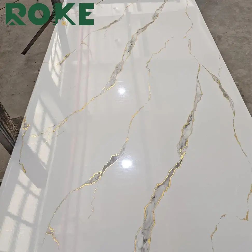 ROKE Wholesale Price High Glossy Marble PVC Sheets Carbon Slate Wall Panels