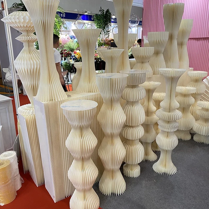 Folding Column Flower Stand White Wedding Flower Centerpiece Road Leads With Acrylic Cover For Wedding Background Party Decor