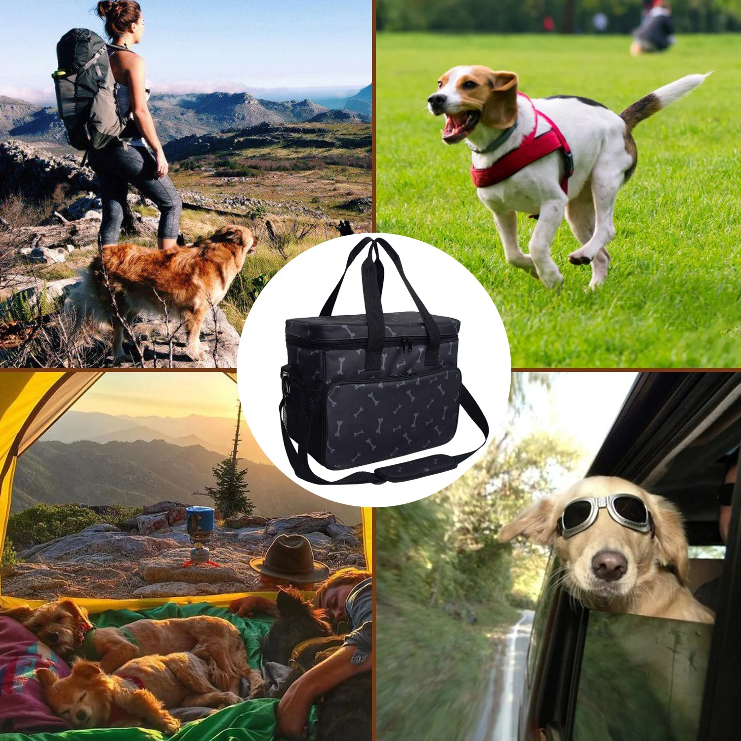 Portable Airline Approved Weekend Travel Set 2 Food Container Pet Dog Travel Organizer Bag with Multi-function Pockets