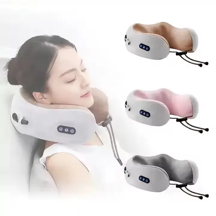 Travel Pillow with Heat Vibration Massage Cordless Airplane Neck Pillow for Sleeping with Headrest Support