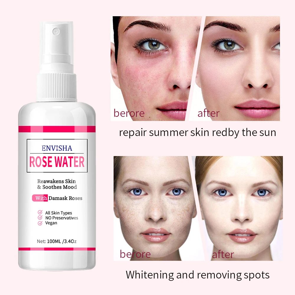 Korean Face Rose Water Toner Vegan Soothing Facial Skin Care Toner Spray for Women