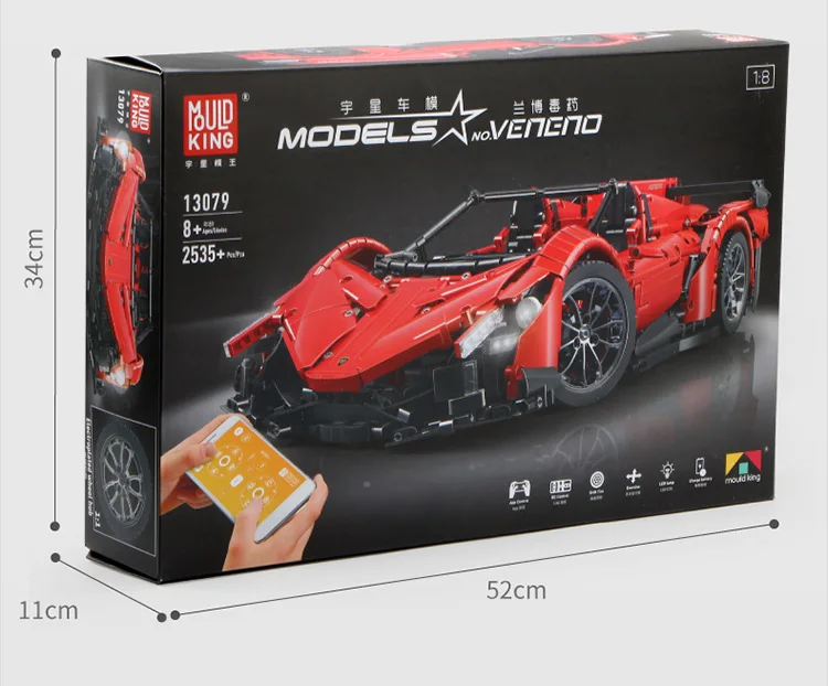 
MOULD KING 13079 red sports car mobile APP version programming electric remote control car assembling spell inserting blocks 