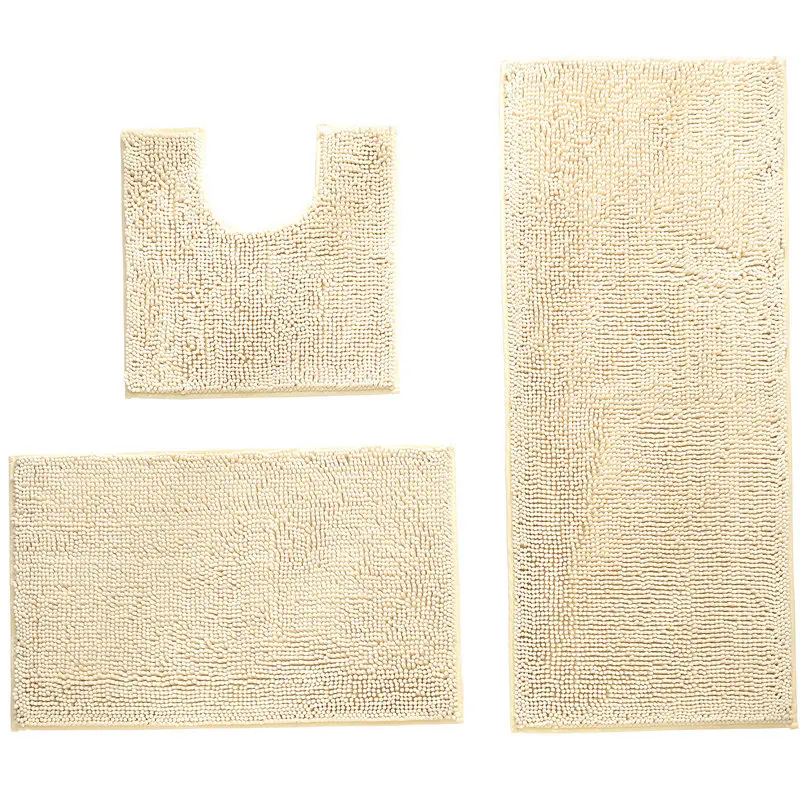 Factory wholesale soft bath mat washable microfiber 3 pc/pieces non slip shaggy bathroom rug set