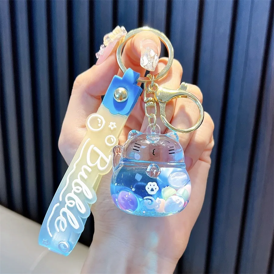Cute Rubber Keychain Acrylic Liquid Filled Keychain Floating Anime Keychain Quicksand Bottle Key chain Bag Accessories
