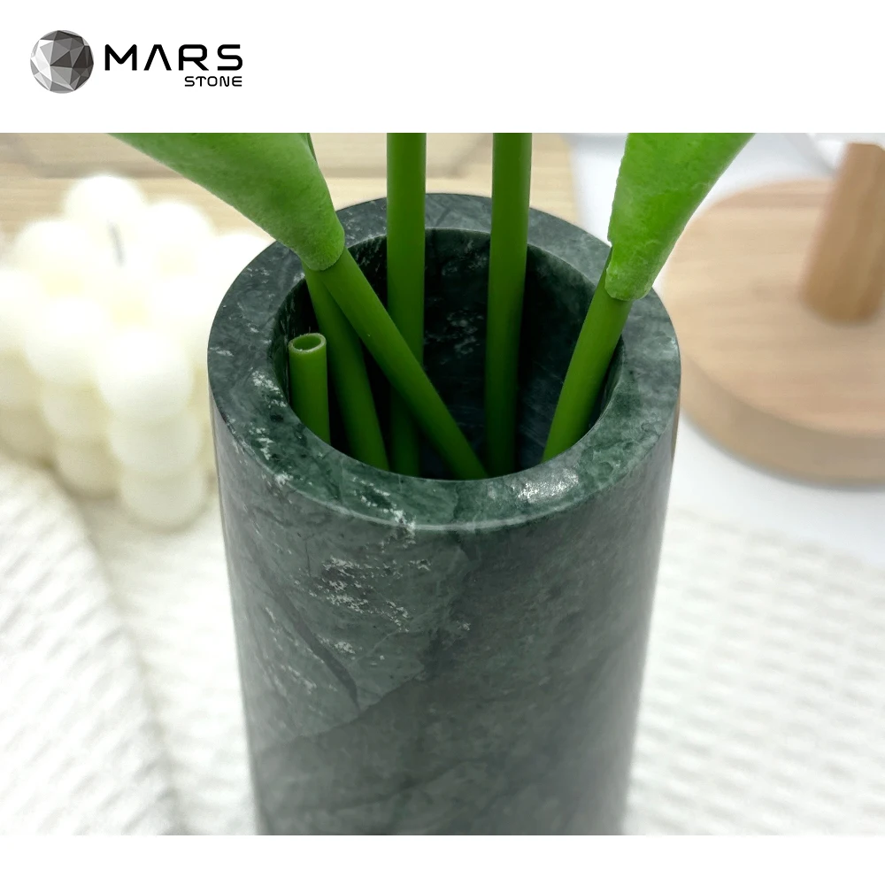 Modern Indian Green Marble Vase Natural Stone Flower Vases Green Vase For Tabletop Home Decor