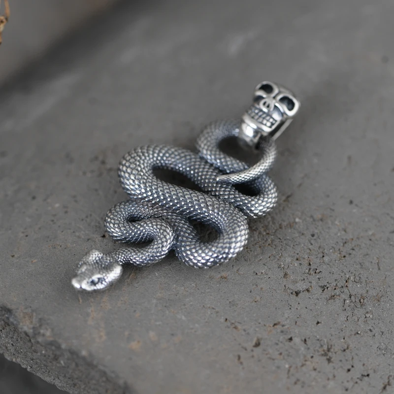 925 Sterling Silver retro Mamba snake hip hop Silver Pendant men and women jewelry wholesaler