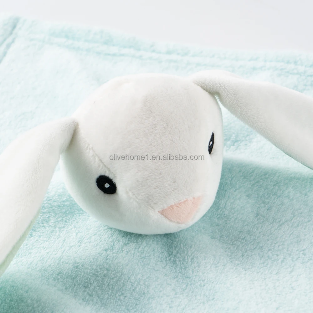 Green Checked Rabbit Security Blanket Soft Lovey Lovie Baby Gifts Set Toy Stuffed Animal Blanket for Newborn Girls