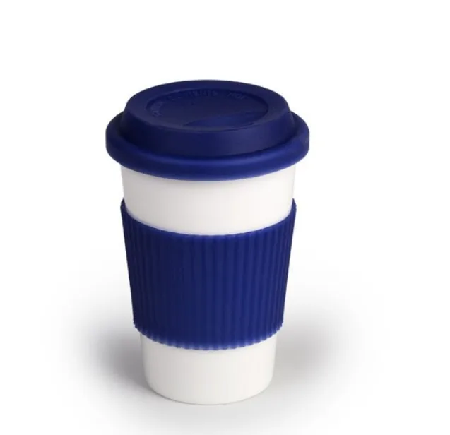 hot selling ceramic cups with silicone sleeve &lid