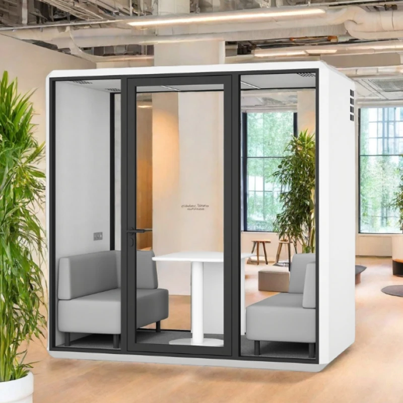 Soundproof Private Space Phone Booth Prefab Office Pod Meeting Booth Acoustical Hollow Glass Sound Indoor Office Pod