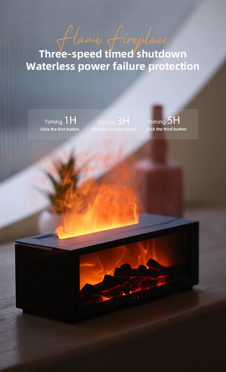 2024 New Release unique high end fireplace shape flame humidifiers innovation 7-Color flame oil essential Aroma Diffuser