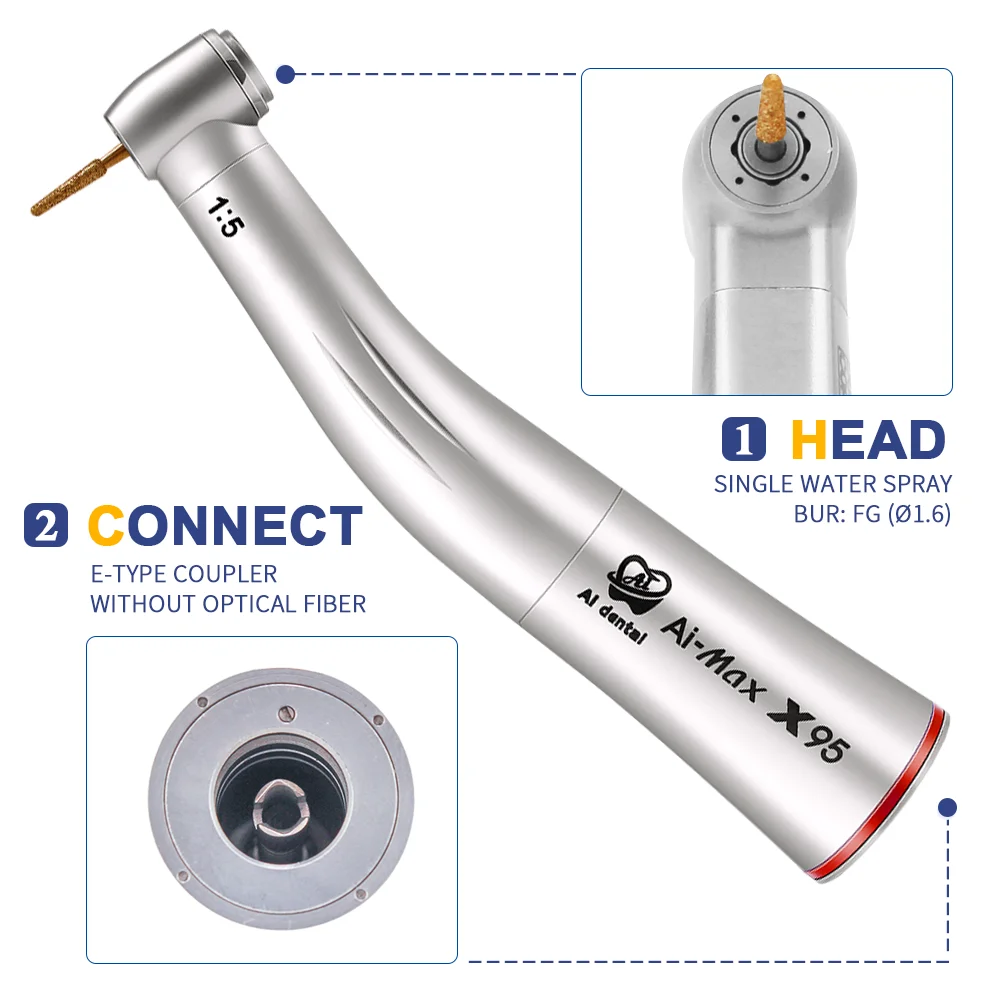 X95 Contra Angle 1:5 Handpiece Red Ring High Speed Internal Water E-type Electric Micomotor FG Burs Odontologica