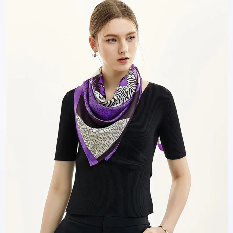Summer New Arrival Custom Design Logo Printing Small Square 53cm Mulberry Silk Head Scarf for Women