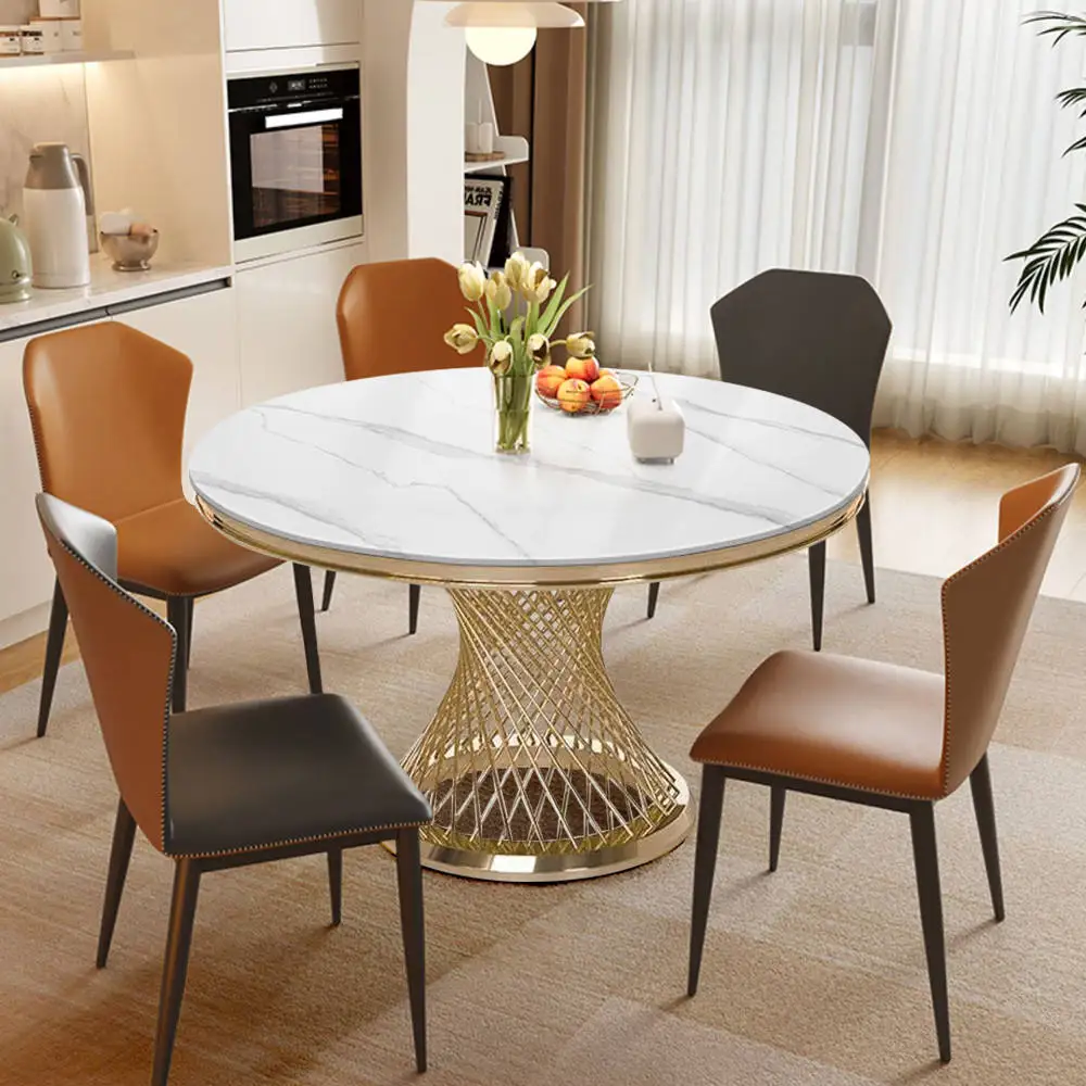 New design Glass round table for wedding and event stainless steel wedding table gold luxury golden dining table