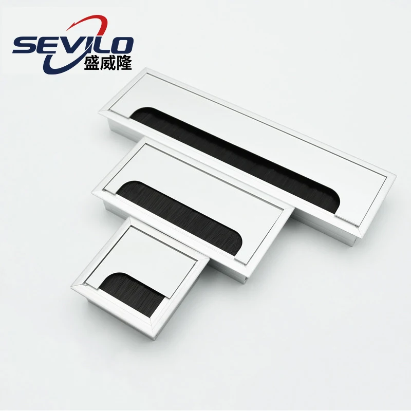 Factory Directly Sale Aluminum Alloy with a Brush Rectangular Box Computer Desktop Cable Grommet Wholesale