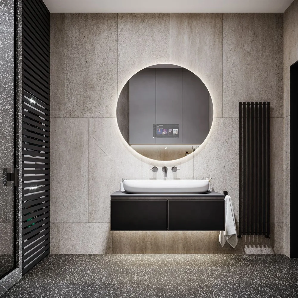 Smart bathroom mirror with Android OS WiFi connected for music video news health management and IoT smart home