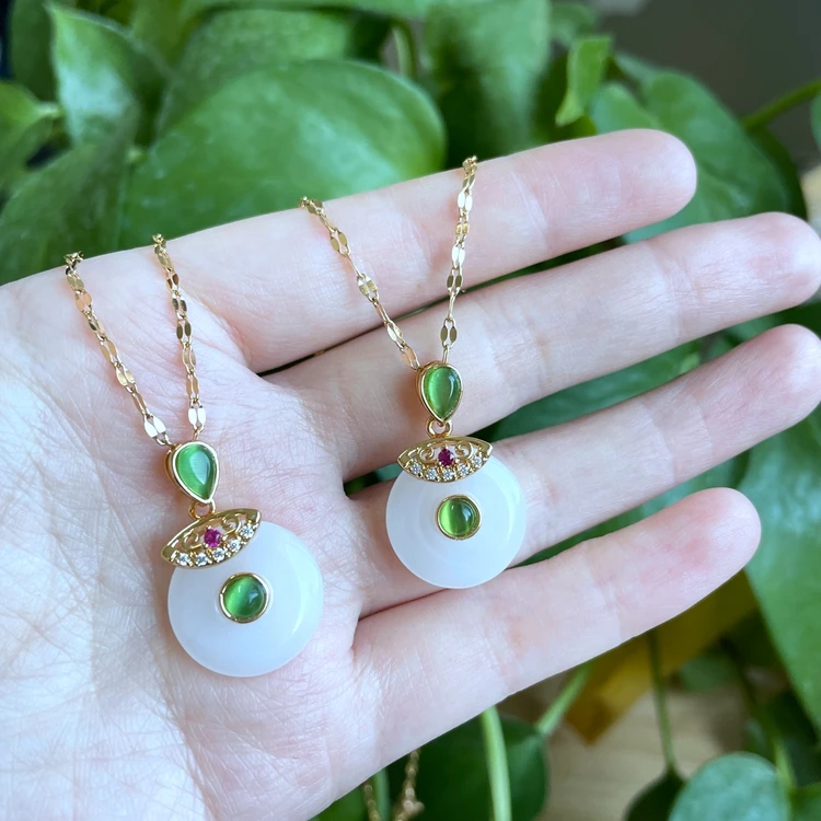 Best Selling 2022 Jialin natural jade agate round coin white clear jadeite hetian jade pendant necklace for women