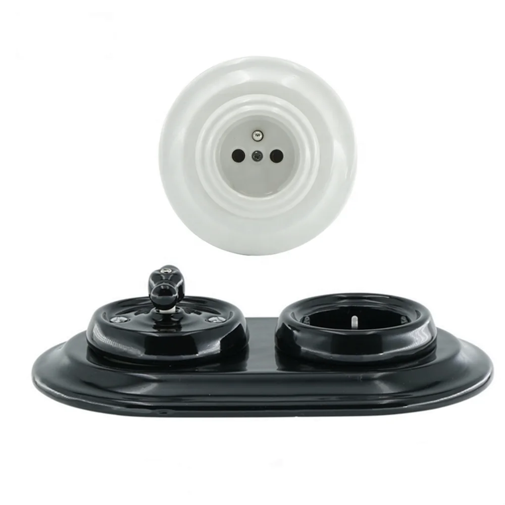classic porcelain EU socket wall switch ceramic retro french socket plug outlet
