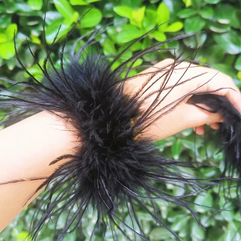 2022 New Long Ostrich Feather Clap Slap Bracelet Turkey Fur Wristband Detachable Real Feather Fur Cuffs