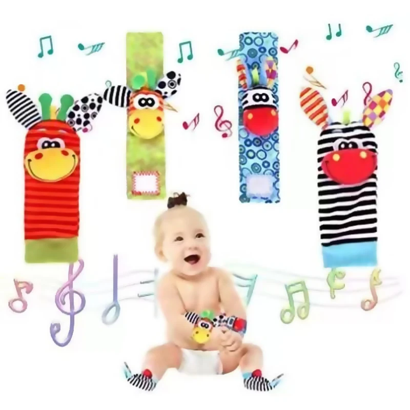 SeaMind Newborn Infant Cartoon Plush Animal Soft baby rattle socks wrist strap rattles set baby plush foot rattle