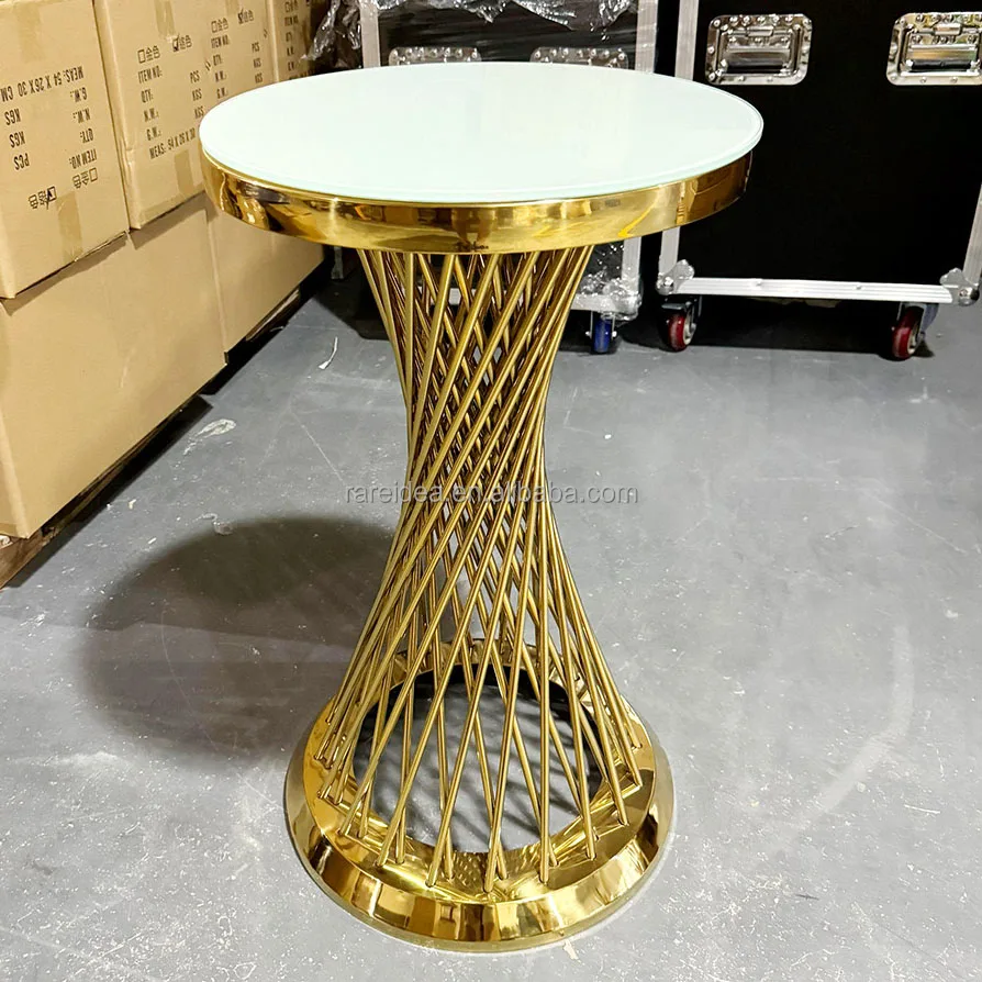 Display Twist Shape Dessert Table Stand Shiny Gold Wedding Plinth Bar Table