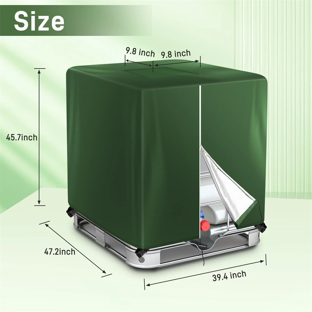 BEELAND 1000L Outdoor Rain Barrel Water Tank Cover 275 Gallon Green Zipper IBC Tote Cover With Zipper