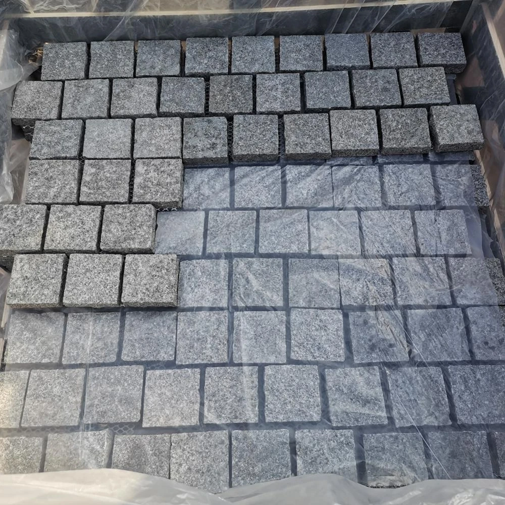 Samistone 100*100mm Granite Cobble Competitive Price Grey Granite Cobblestone for Driveway Pavers